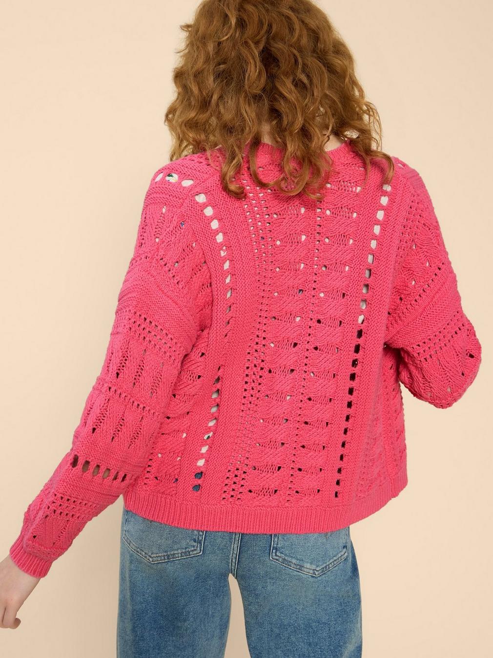 CASEY CARDI in BRT PINK - MODEL BACK