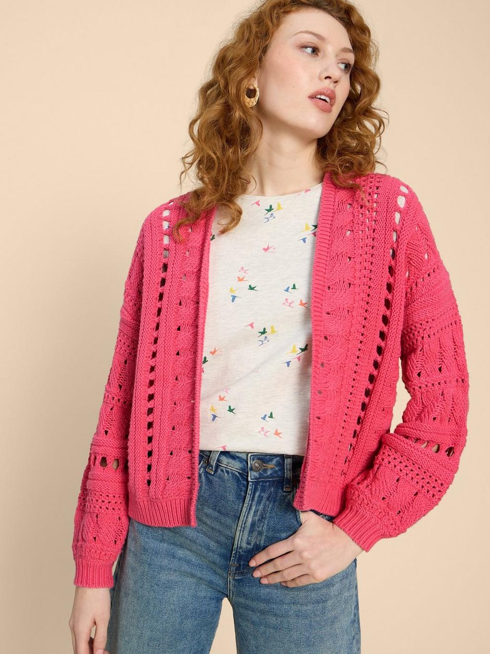 CASEY CARDI in BRT PINK - MODEL DETAIL