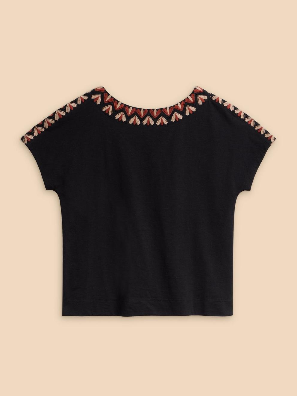 NEVA EMBROIDERED TOP in BLK MLT - FLAT BACK