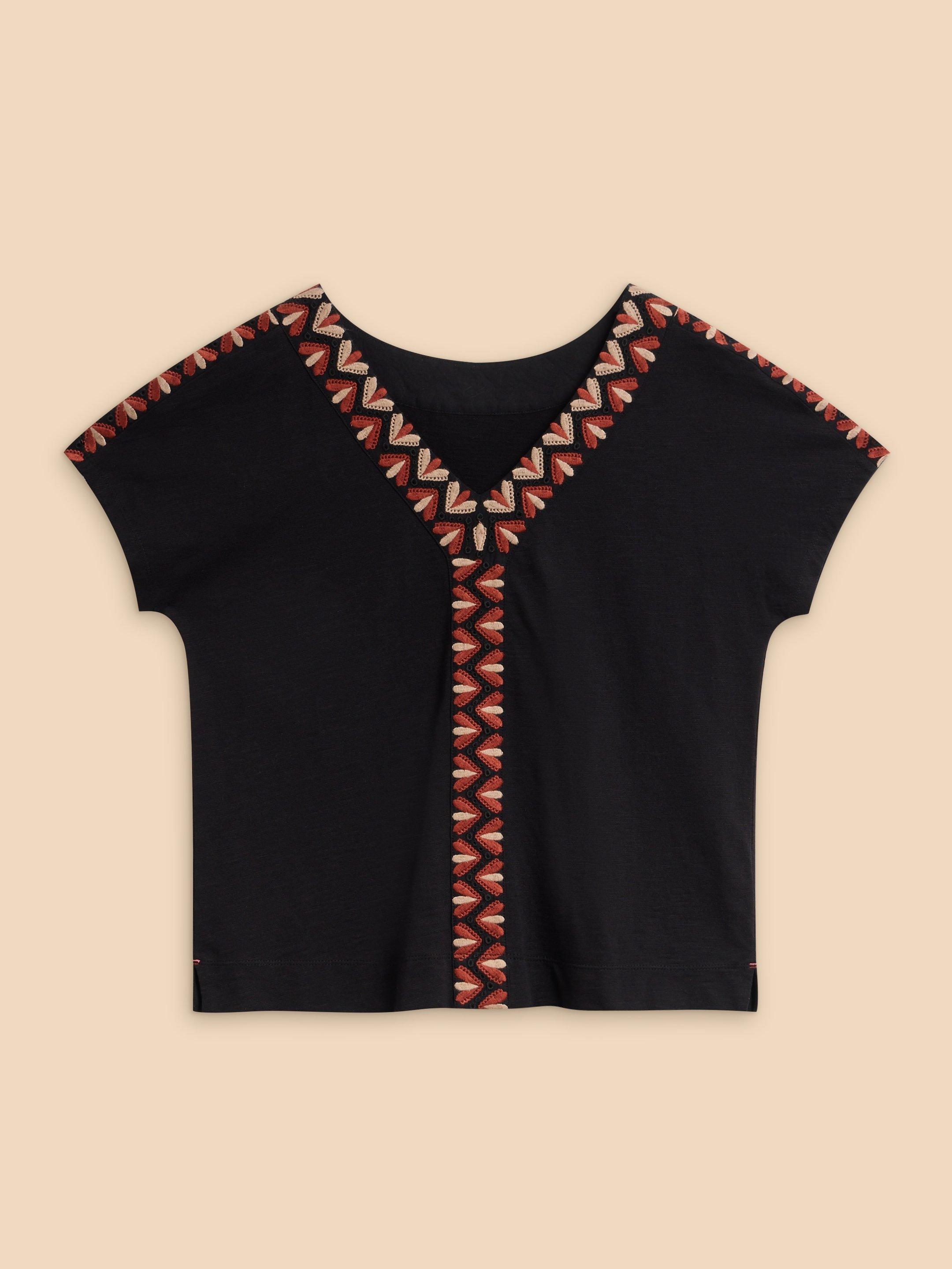NEVA EMBROIDERED TOP in BLK MLT - FLAT FRONT