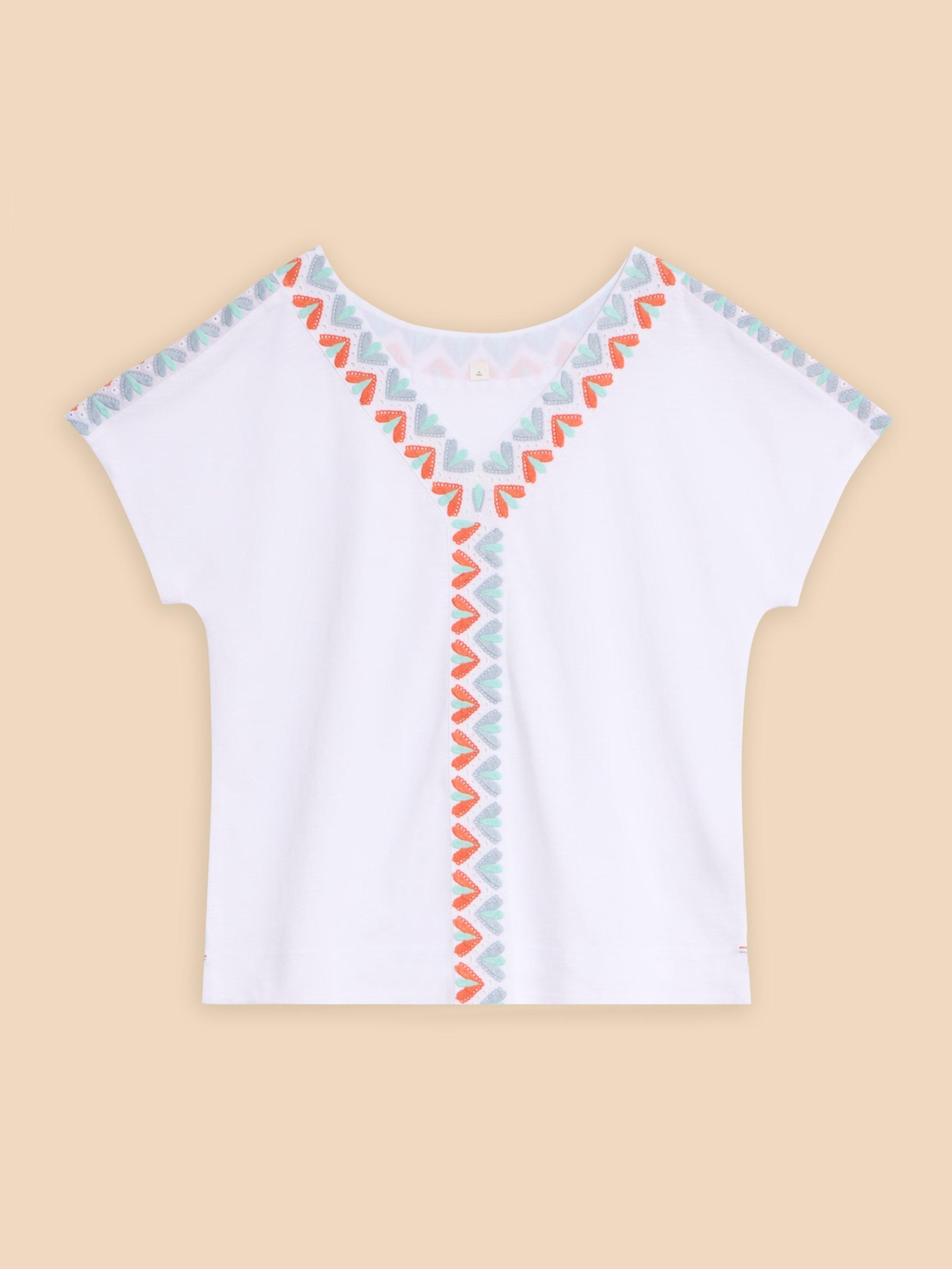NEVA EMBROIDERED TOP in WHITE MLT - FLAT FRONT