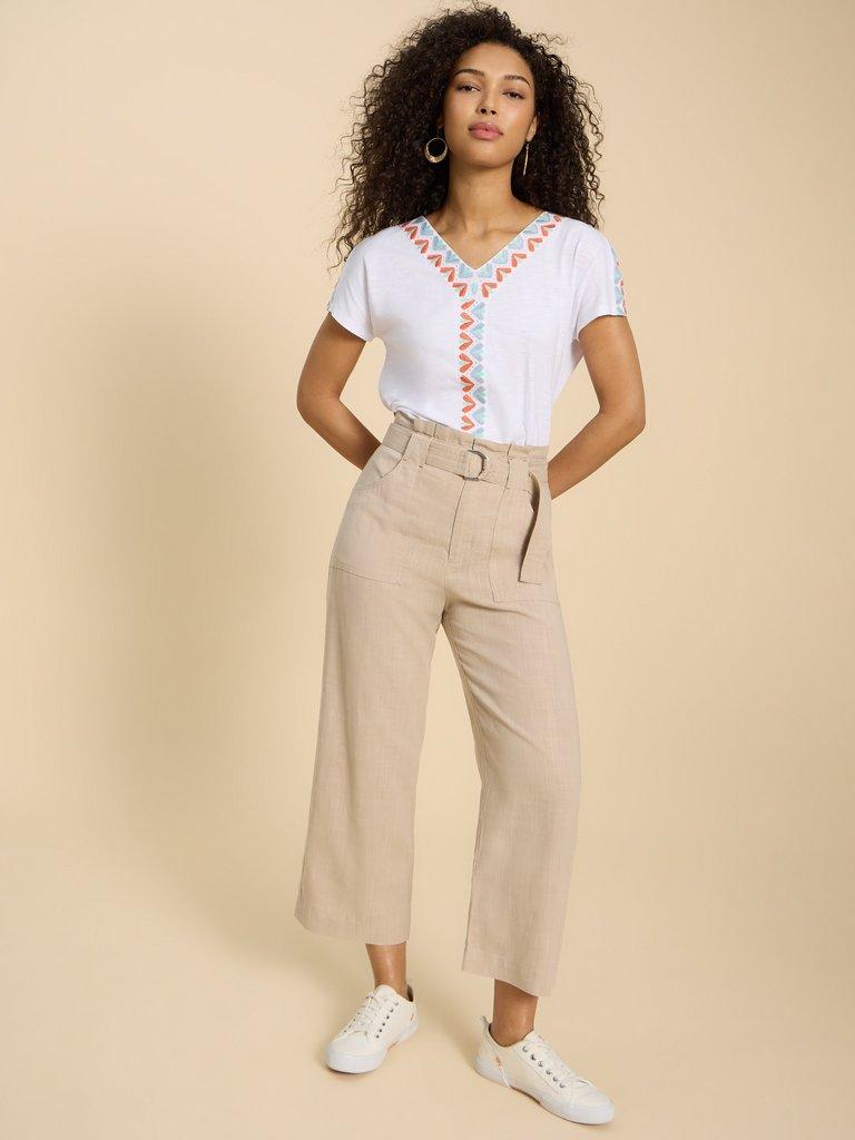 NEVA EMBROIDERED TOP in WHITE MLT - MODEL DETAIL