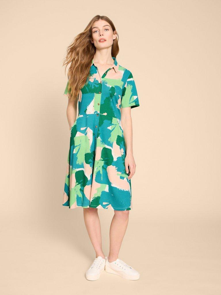 Ria Jersey Shirt Dress in GREEN PR - MODEL FRONT