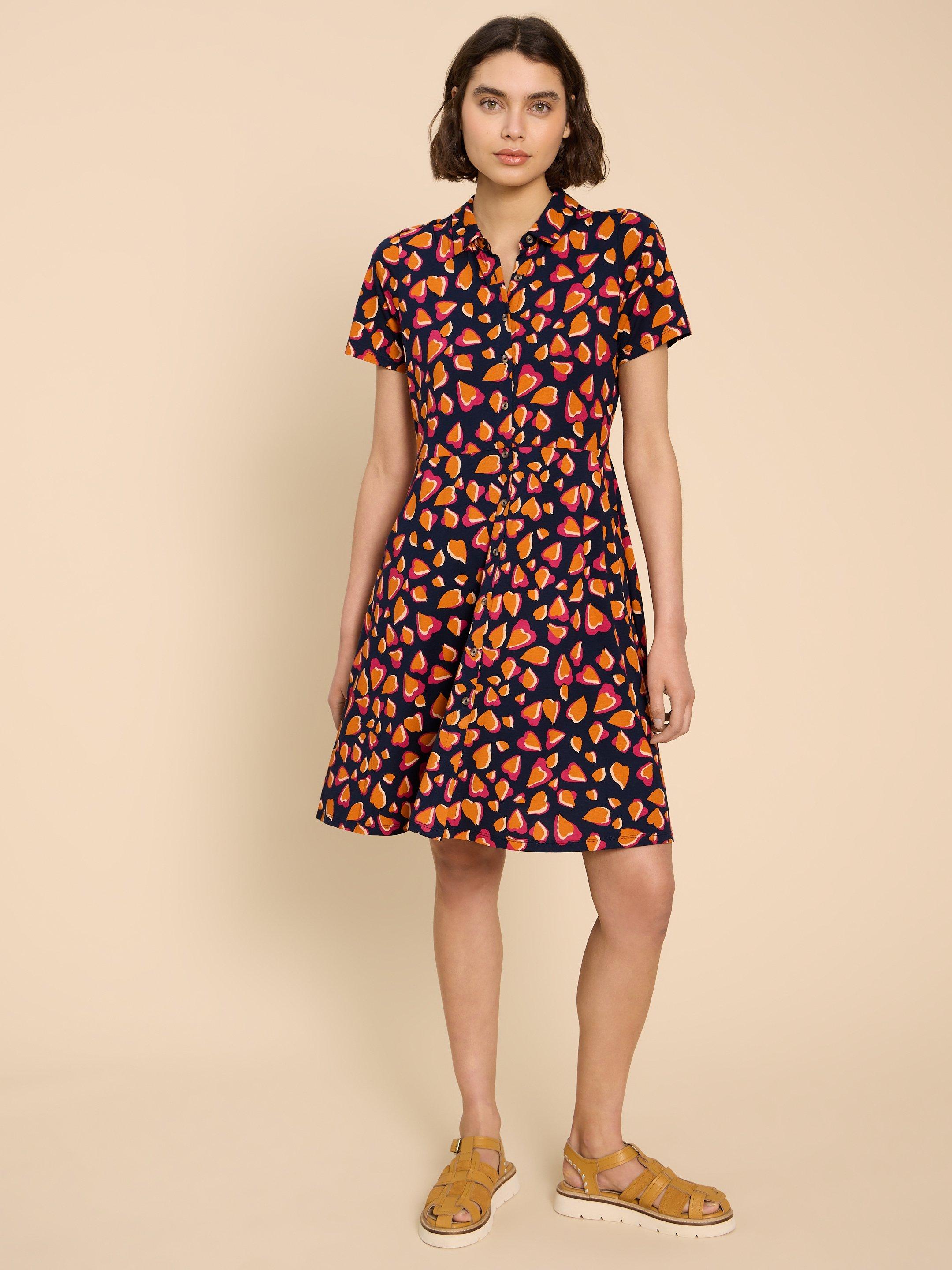 Ria Jersey Knee Length Shirt Dress in NAVY PRINT White Stuff