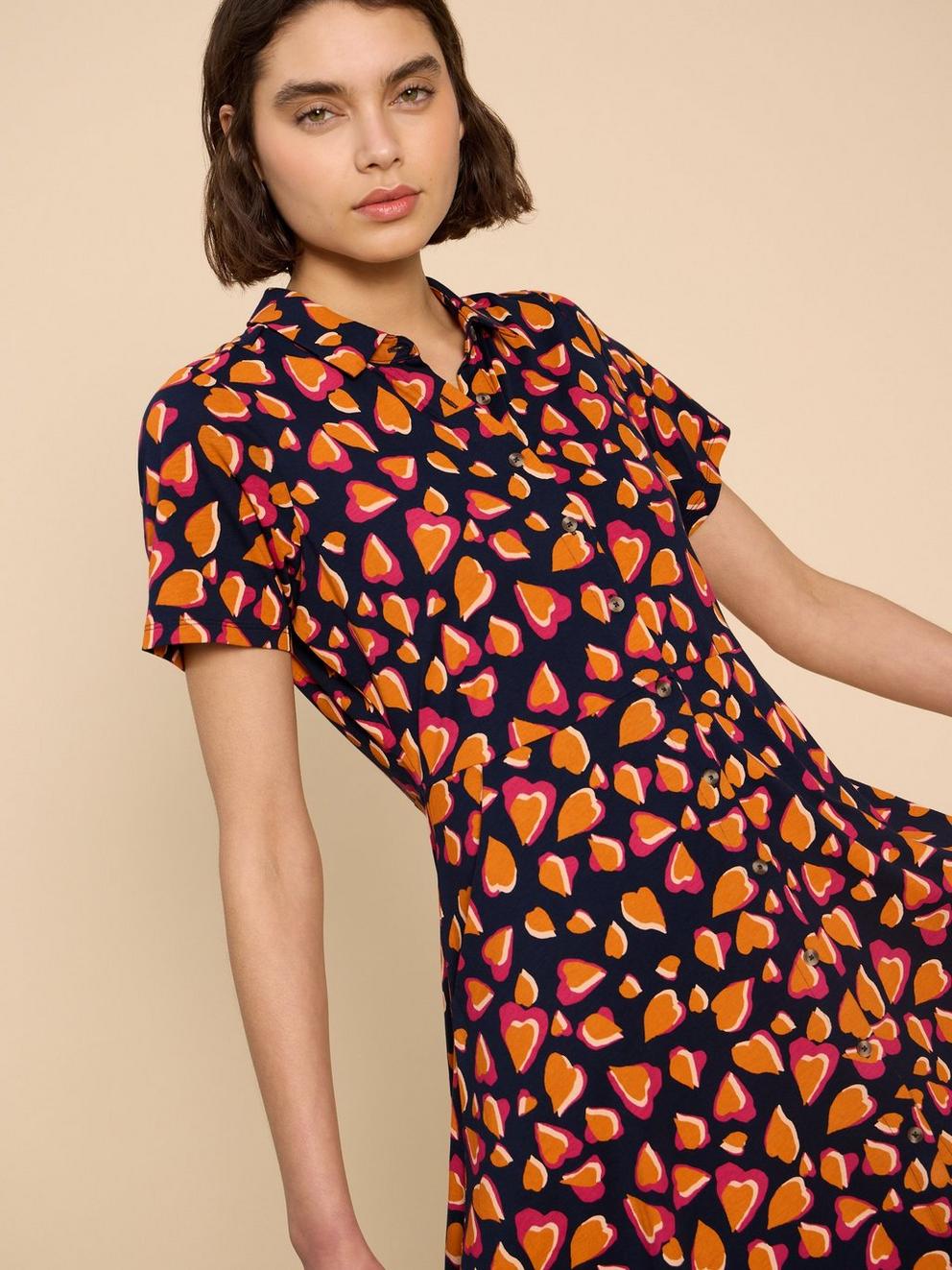 Ria Jersey Knee Length Shirt Dress in NAVY PRINT | White Stuff