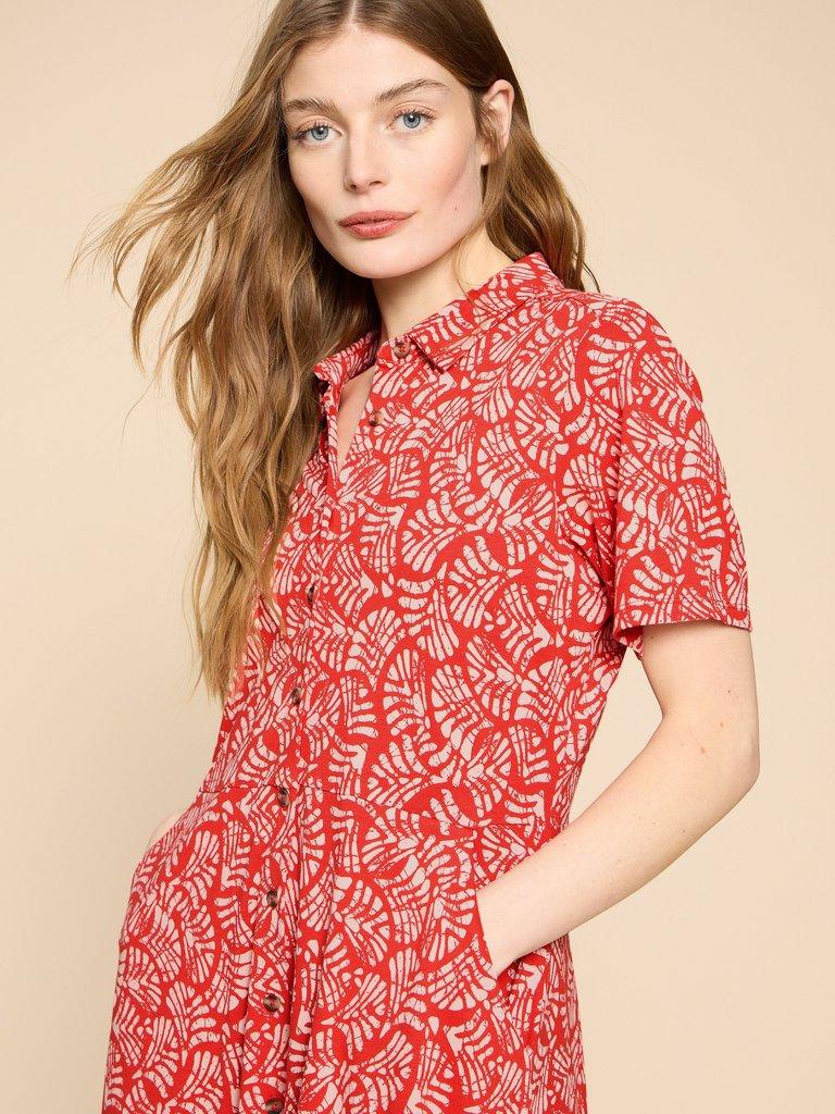 Ria Jersey Knee Length Shirt Dress in RED PRINT White Stuff