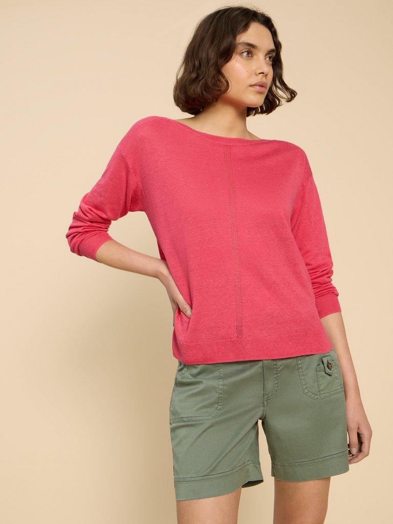 LINEN CREW JUMPER in BRT PINK - LIFESTYLE