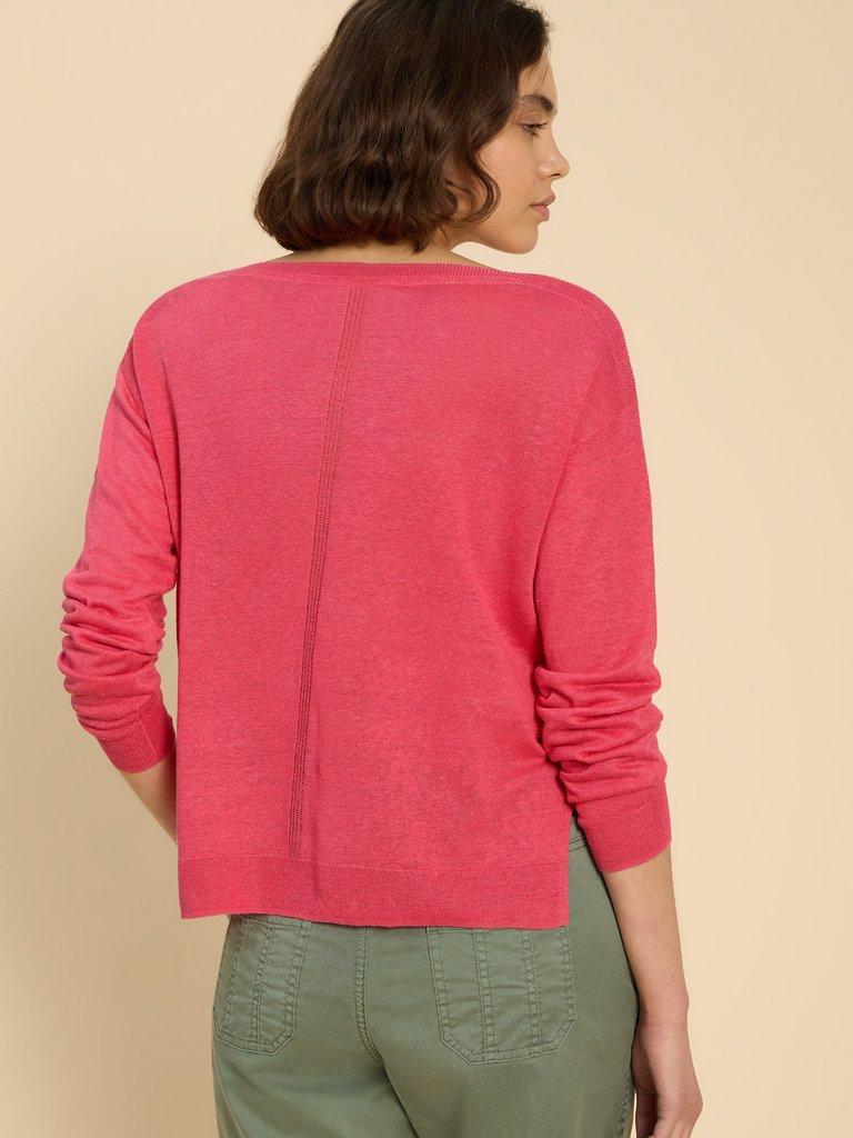 LINEN CREW JUMPER in BRT PINK - MODEL BACK