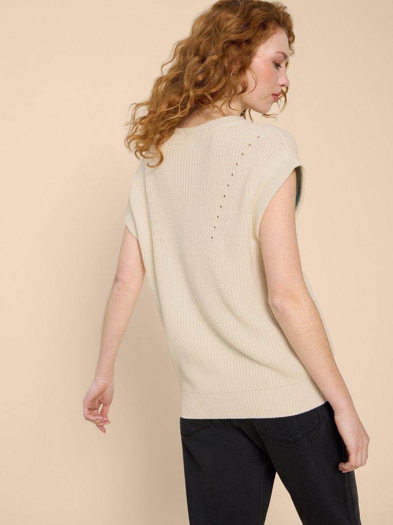 VANESSA V NECK TANK in NAT WHITE - MODEL BACK