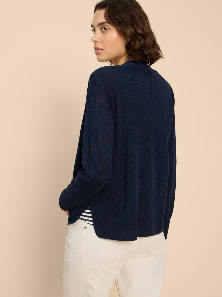 LINEN CARDI in FR NAVY - MODEL BACK