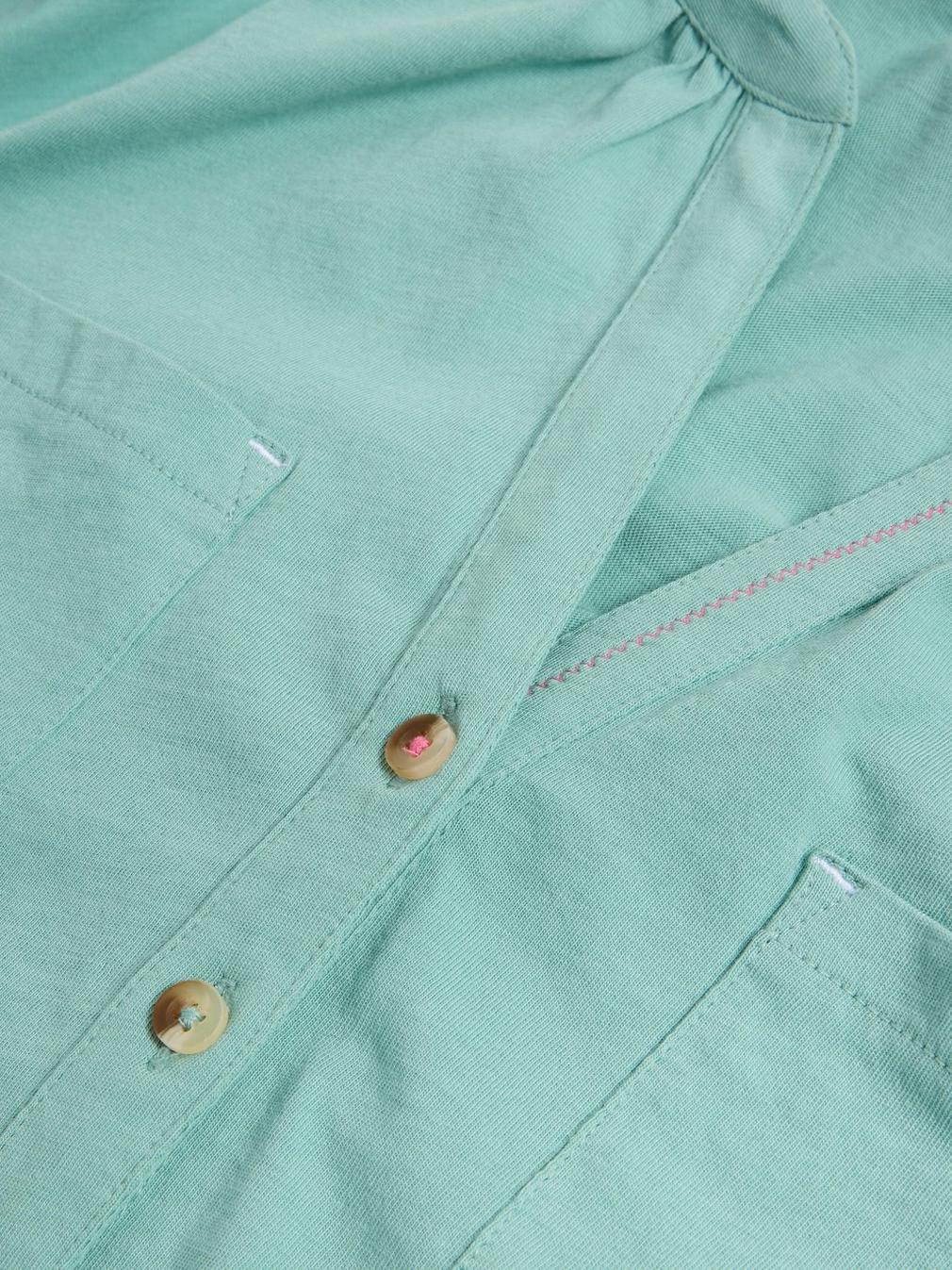 DAISY RAGLAN SHIRT in MID TEAL - FLAT DETAIL