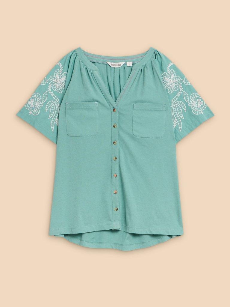 DAISY RAGLAN SHIRT in MID TEAL - FLAT FRONT