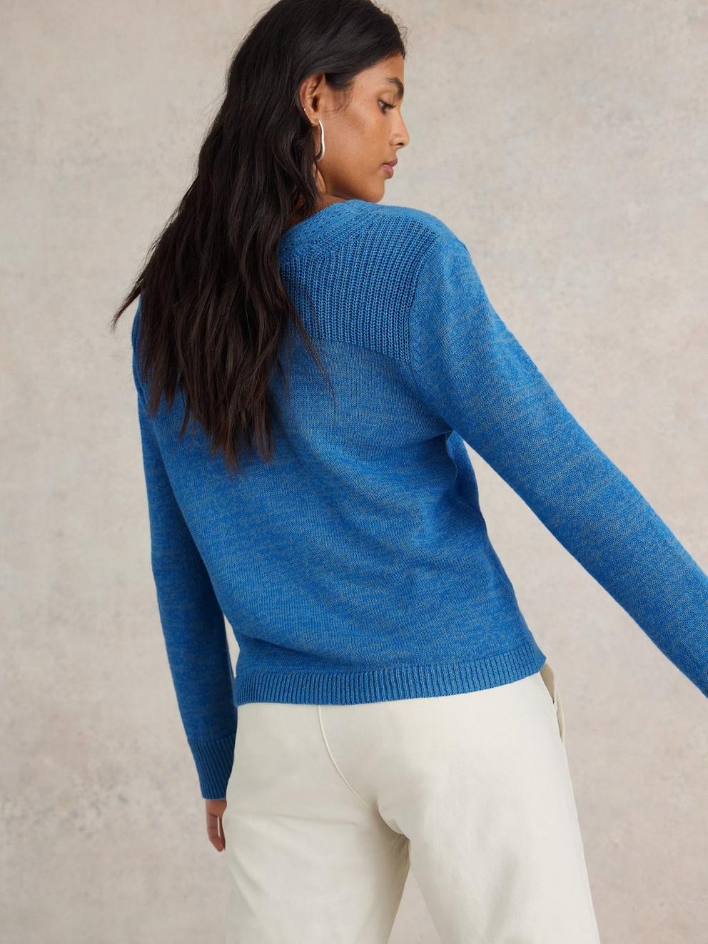 HEATHER JUMPER in MID BLUE - MODEL BACK