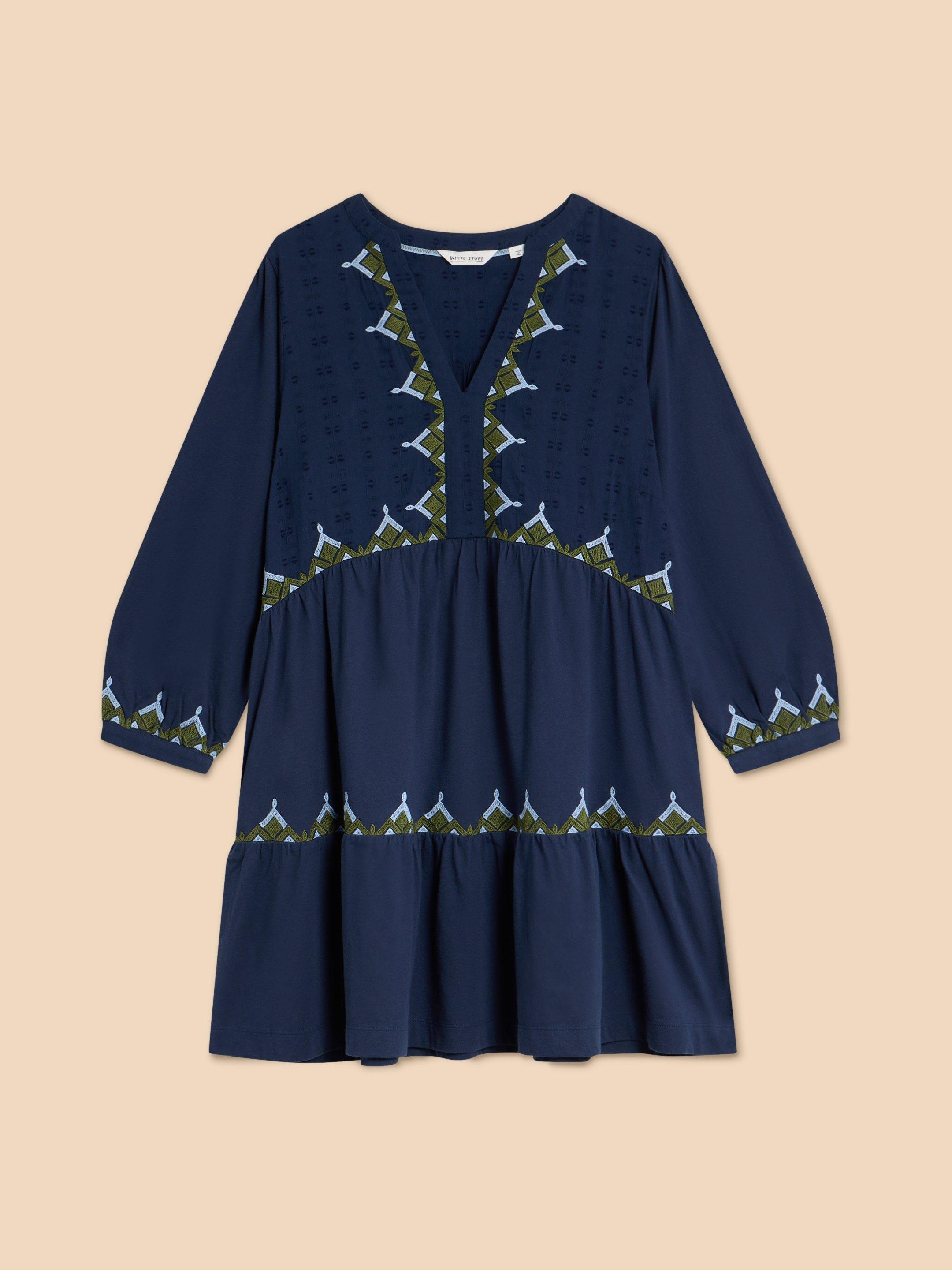 MARTA EMBORIDERED TUNIC in NAVY MULTI - FLAT FRONT