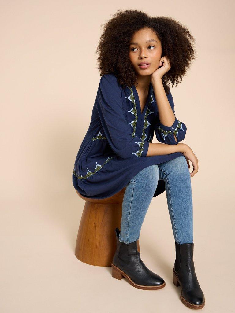 MARTA EMBORIDERED TUNIC in NAVY MULTI - LIFESTYLE