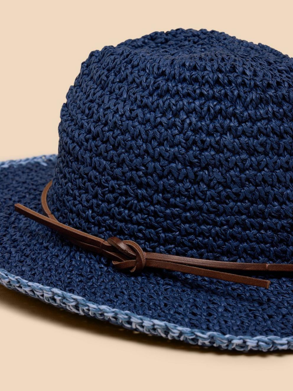 Summer Straw Fedora in DARK NAVY - FLAT DETAIL