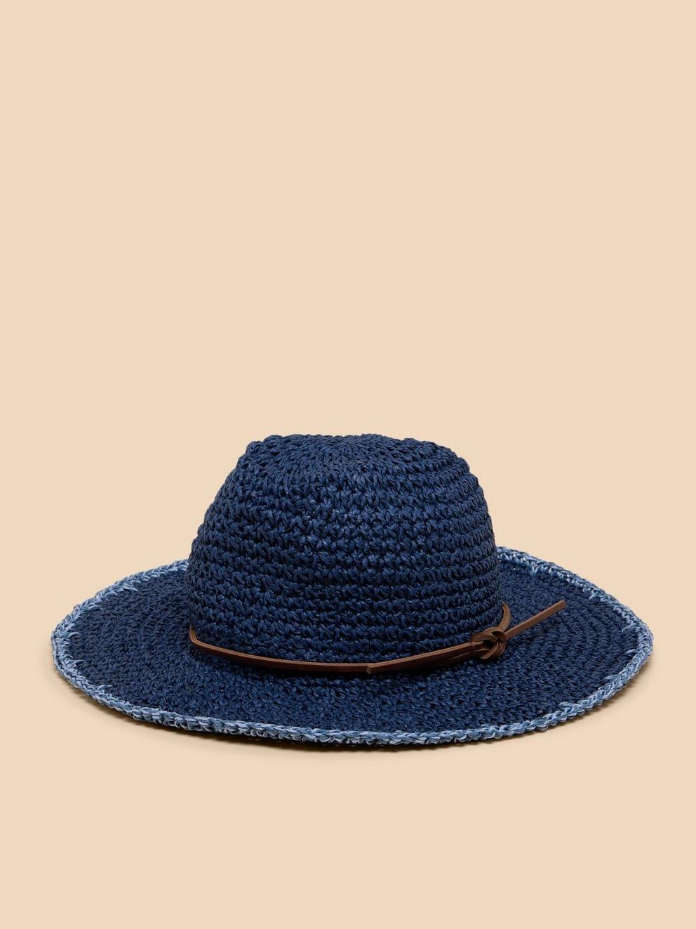 Summer Straw Fedora in DARK NAVY - FLAT FRONT