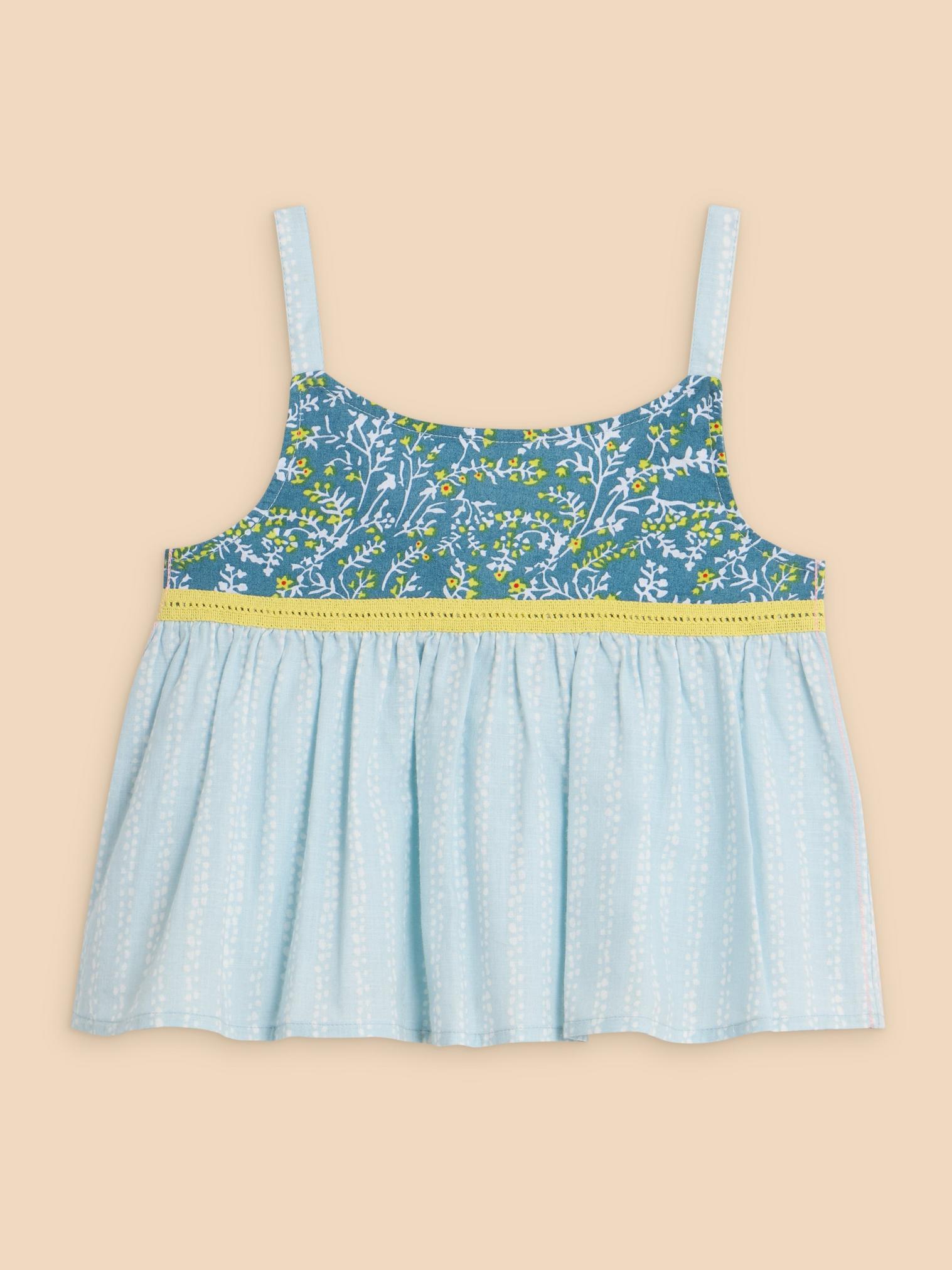 Printed Swing Top in BLUE MLT - FLAT FRONT