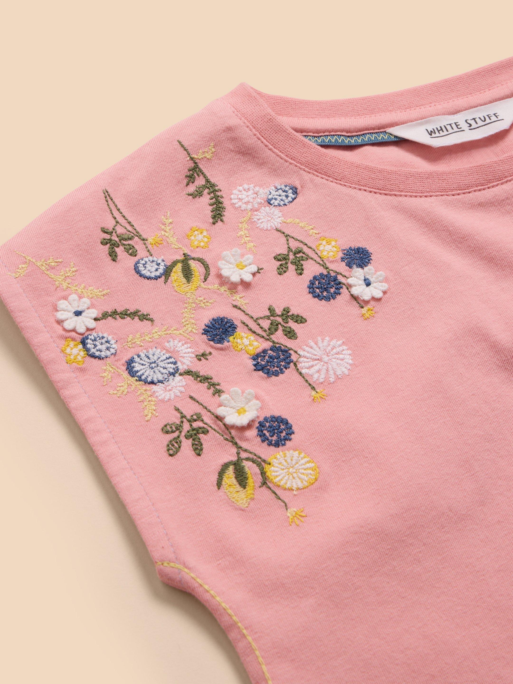 Embroidered Tee in LGT PINK - FLAT DETAIL