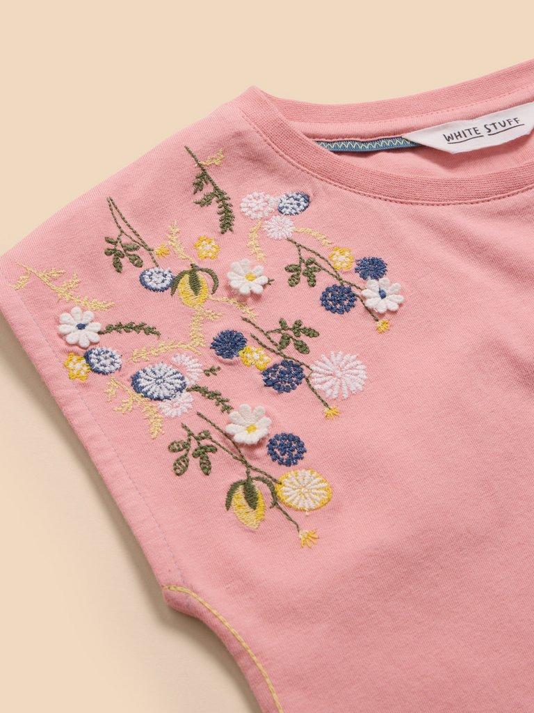 Embroidered Tee in LGT PINK - FLAT DETAIL