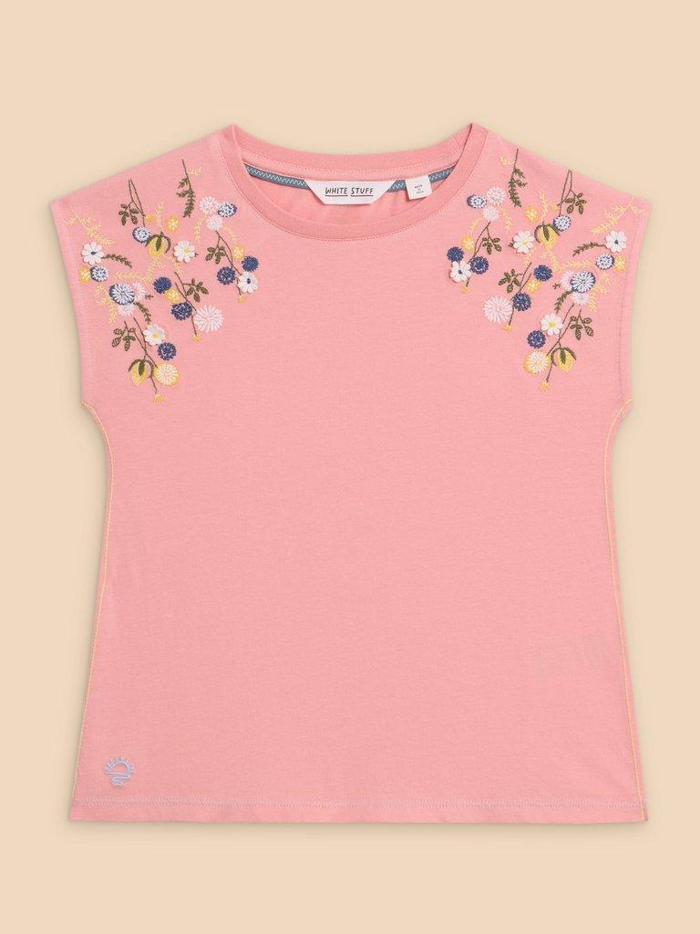 Embroidered Tee in LGT PINK - FLAT FRONT
