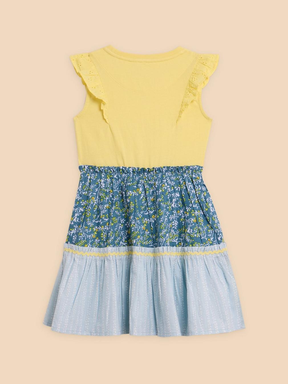 Printed Tiered Frill Dress in YELLOW MLT - FLAT BACK