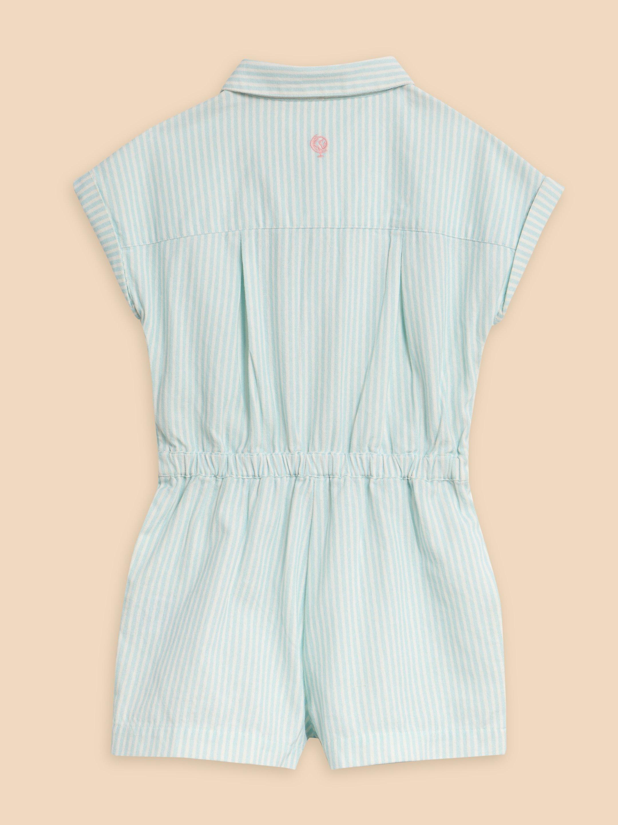 Striped Woven Playsuit in LGT BLUE - FLAT BACK