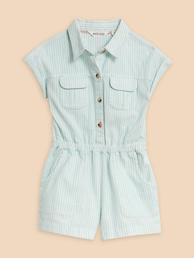 Striped Woven Playsuit in LGT BLUE - FLAT FRONT