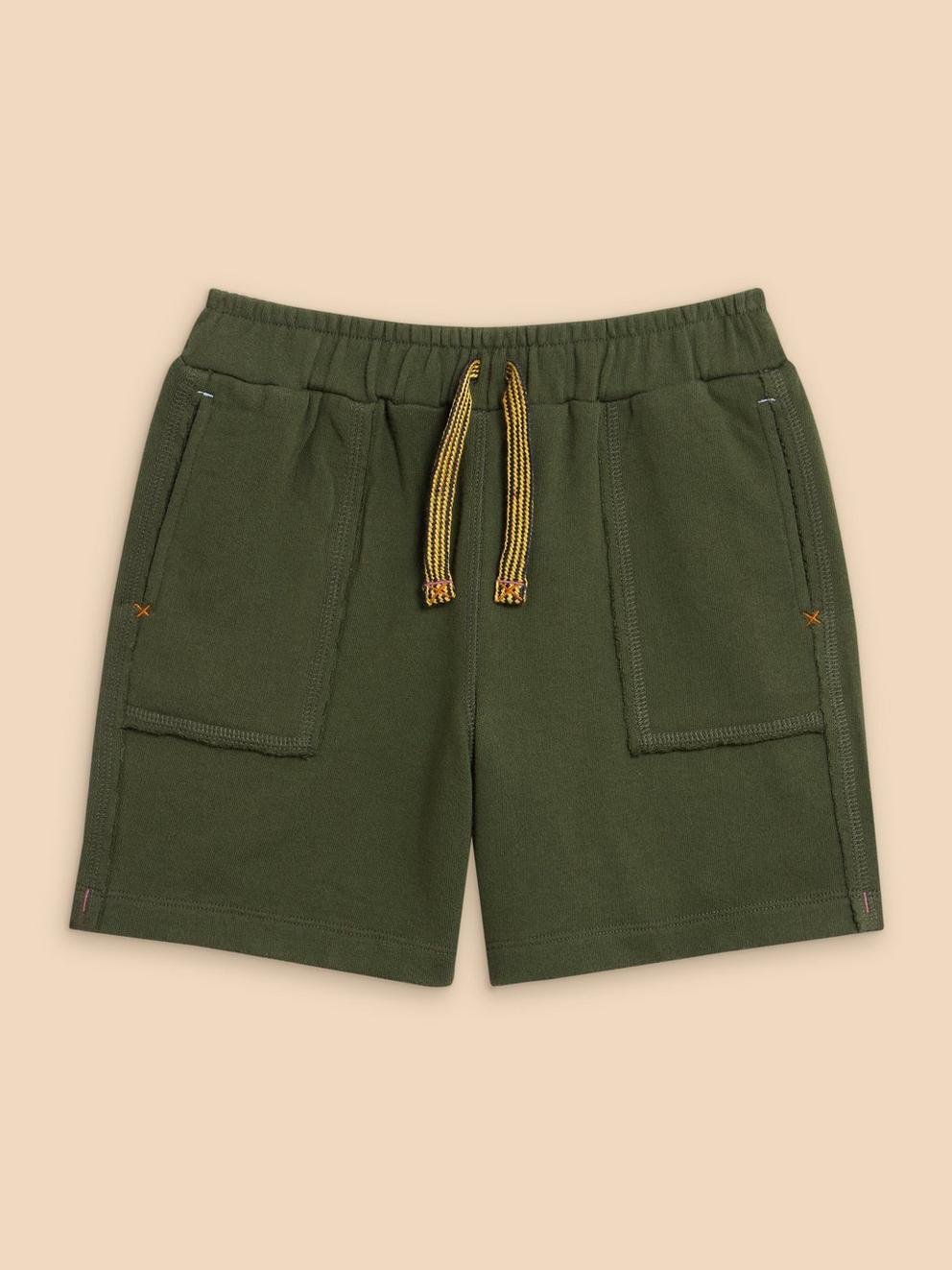 Jersey Pocket Short in KHAKI GRN - FLAT FRONT