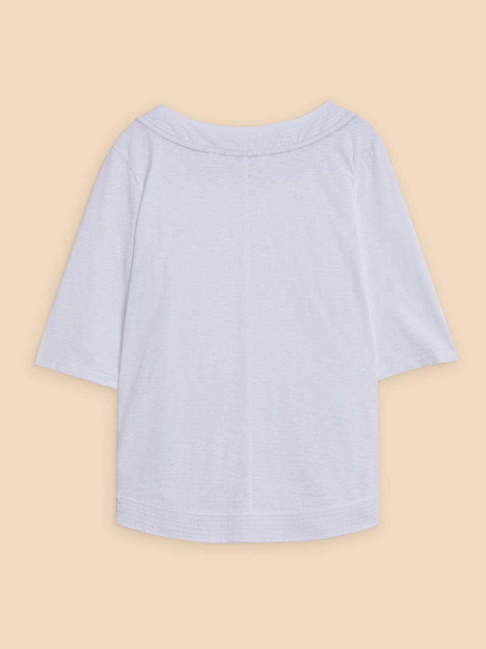 WEAVER EMBROIDERED SHORT SLEEVE TOP in BRIL WHITE - FLAT BACK