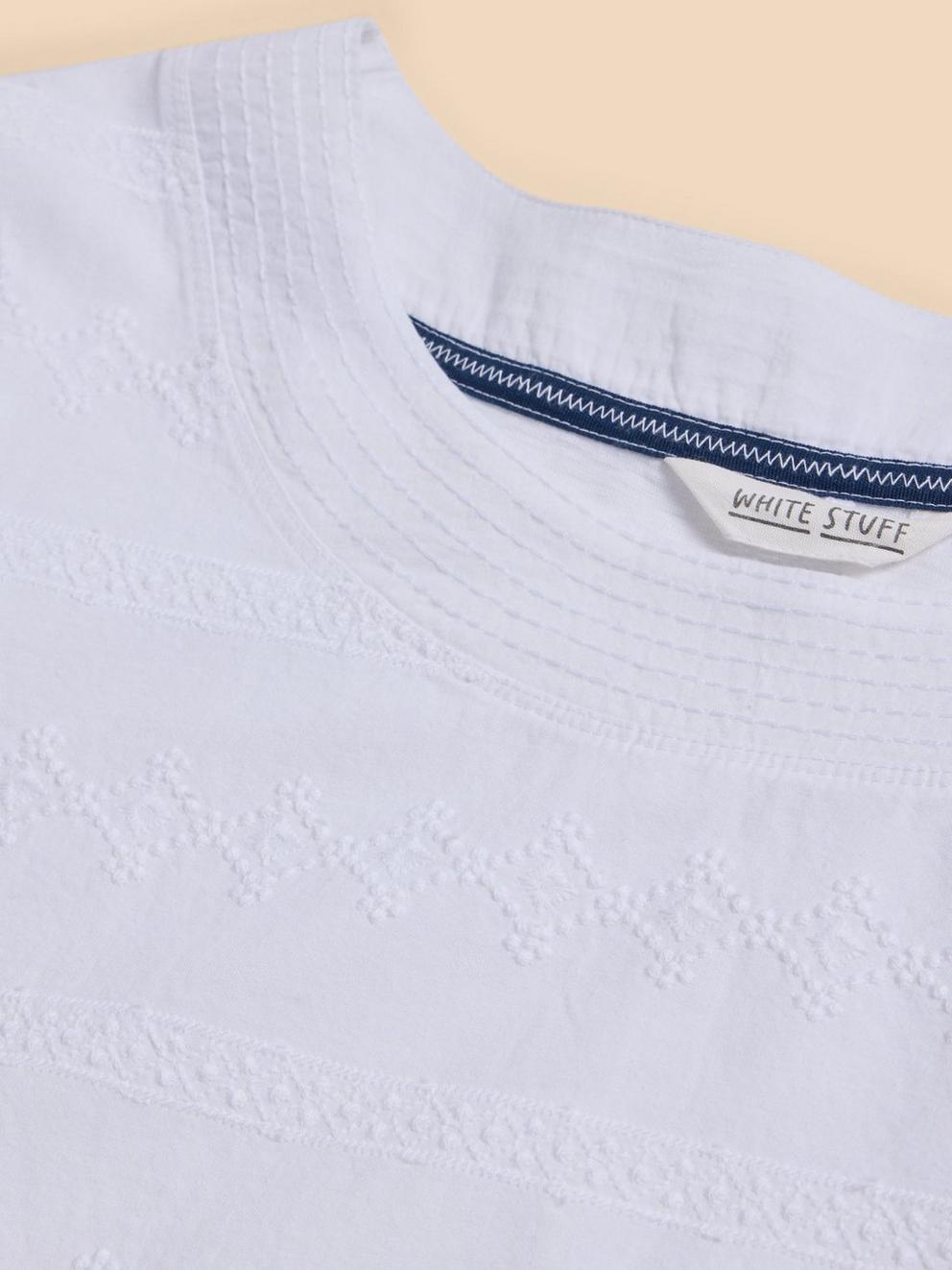 WEAVER EMBROIDERED SHORT SLEEVE TOP in BRIL WHITE - FLAT DETAIL