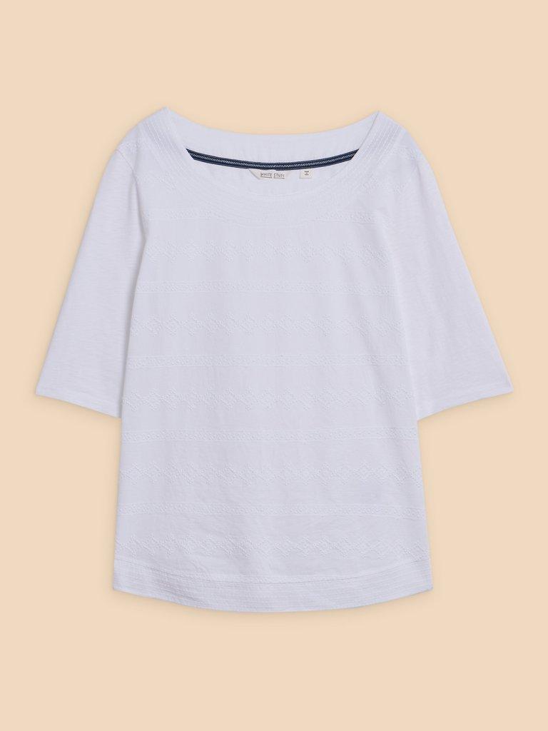 WEAVER EMBROIDERED SHORT SLEEVE TOP in BRIL WHITE - FLAT FRONT