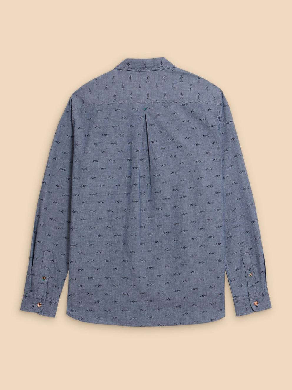 Swordfish Printed Shirt in CHAMB BLUE - FLAT BACK