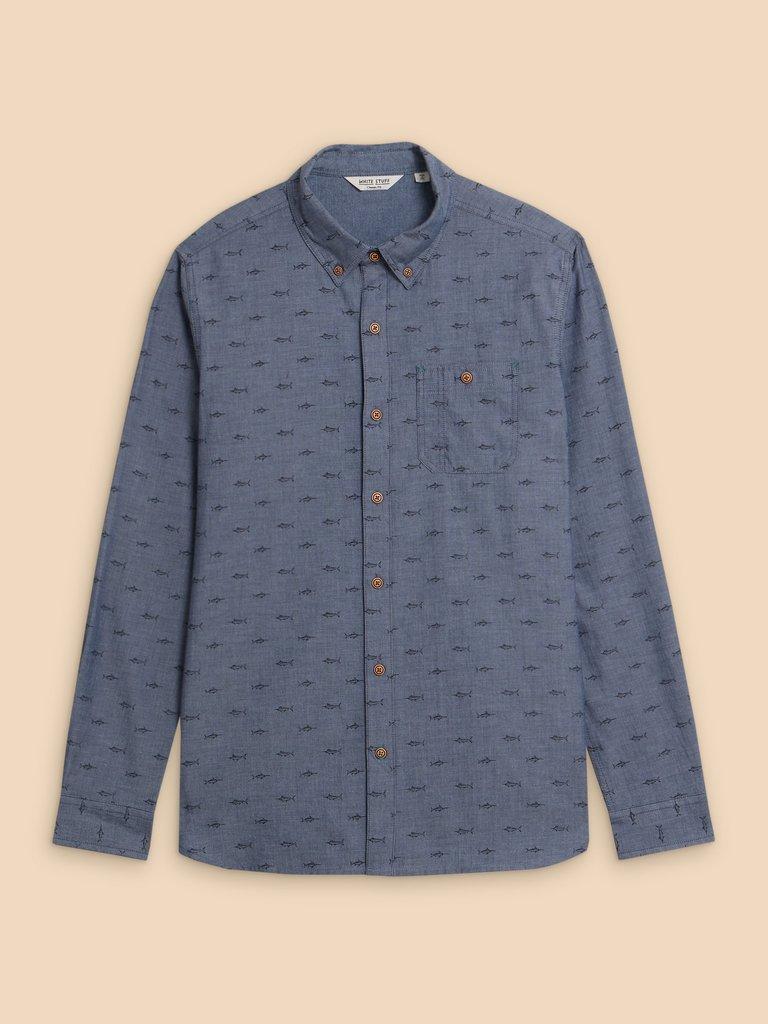 Swordfish Printed Shirt in CHAMB BLUE - FLAT FRONT