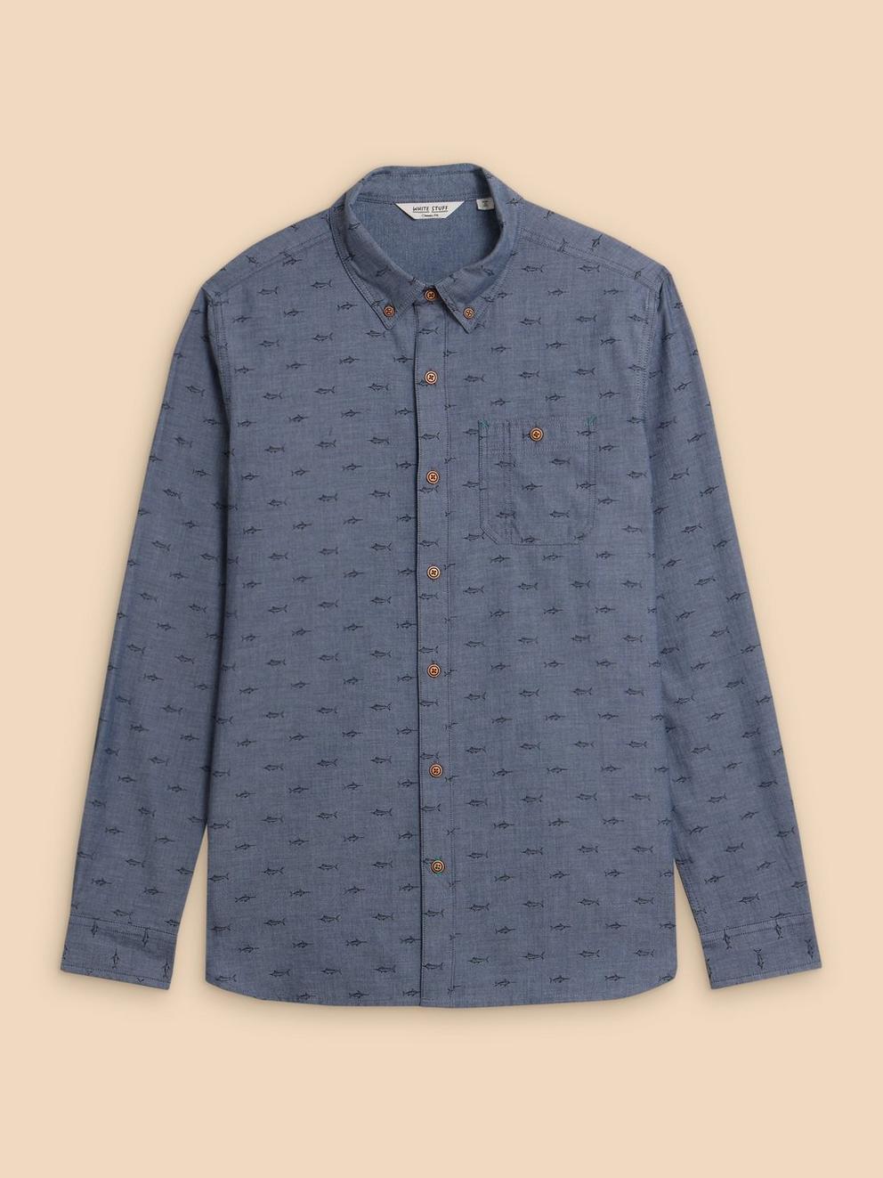 Swordfish Printed Shirt in CHAMB BLUE - FLAT FRONT