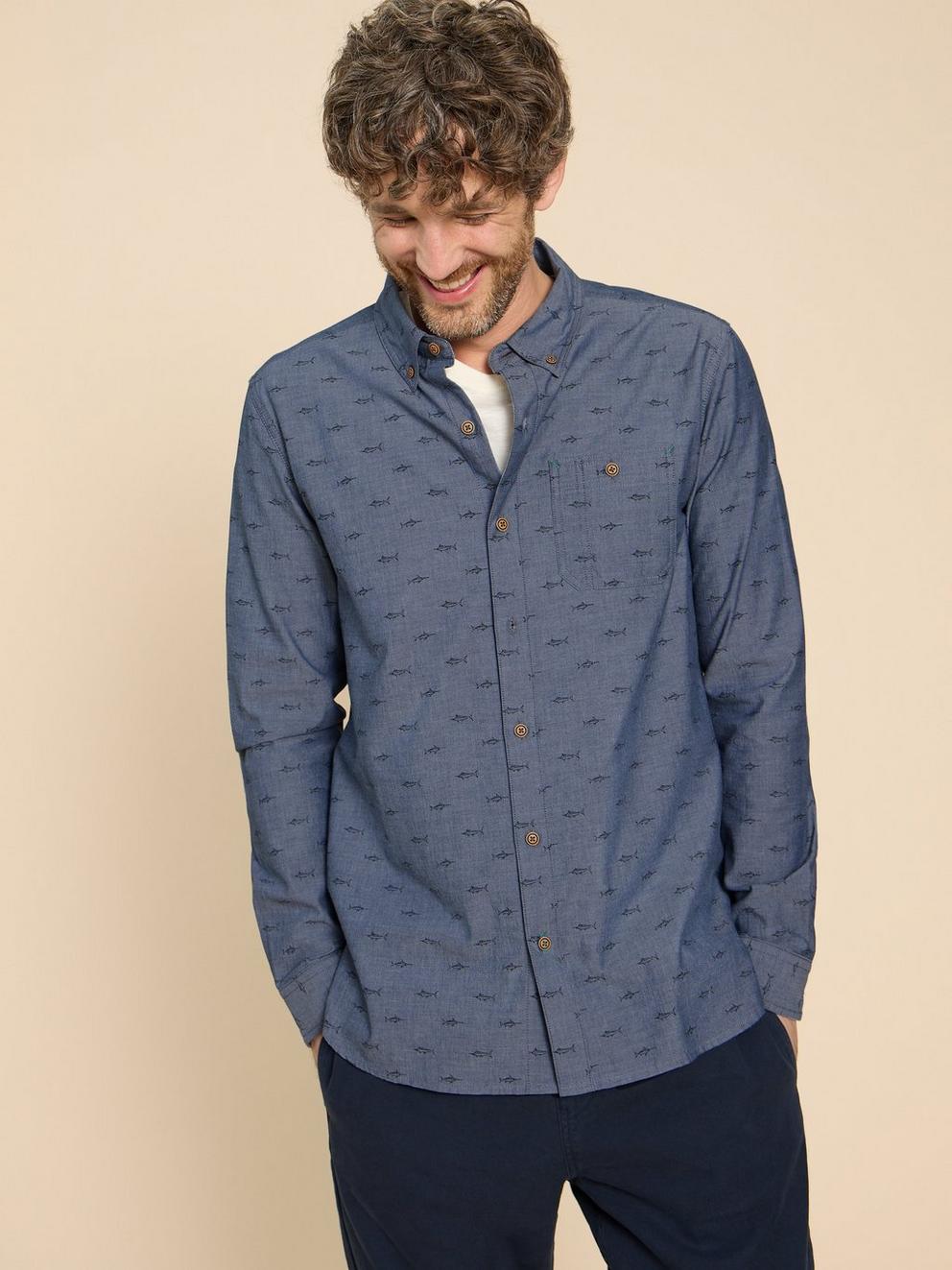 Swordfish Printed Shirt in CHAMB BLUE - LIFESTYLE