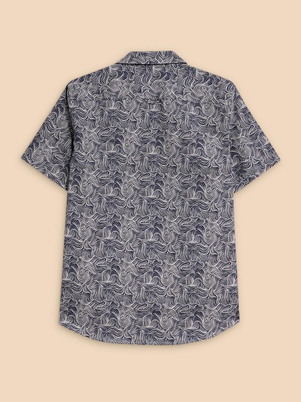 Waves Printed SS Shirt in NAVY PR - FLAT BACK