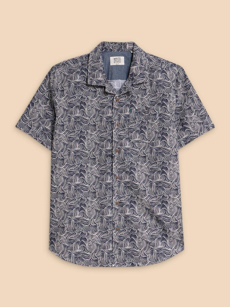 Waves Printed SS Shirt in NAVY PR - FLAT FRONT