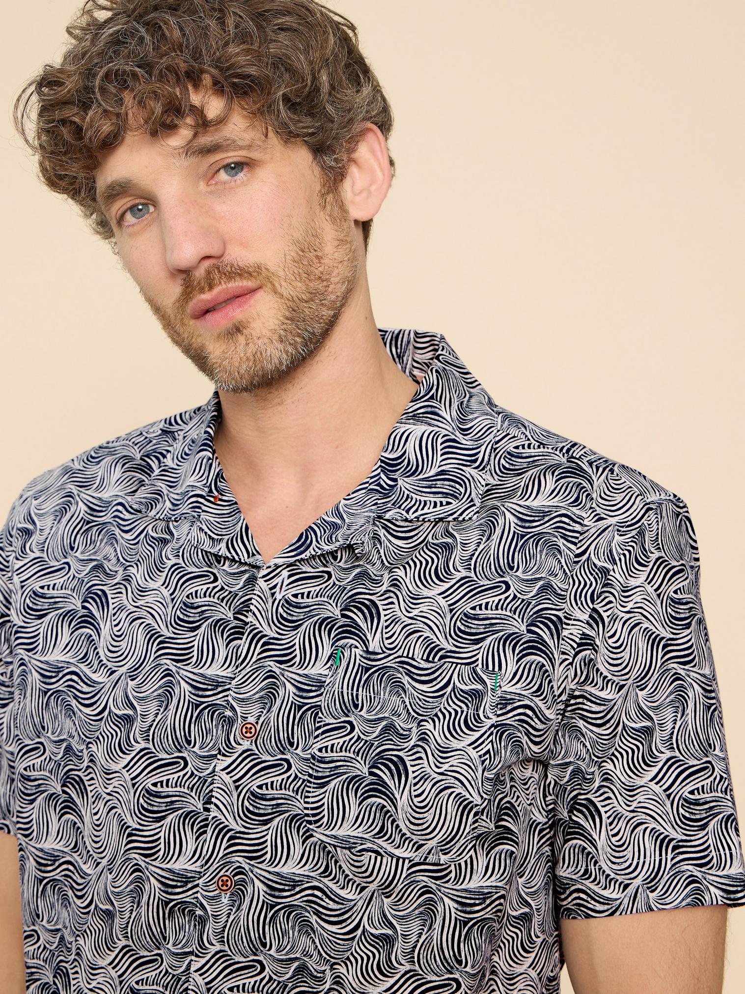 Waves Printed SS Shirt in NAVY PR - LIFESTYLE