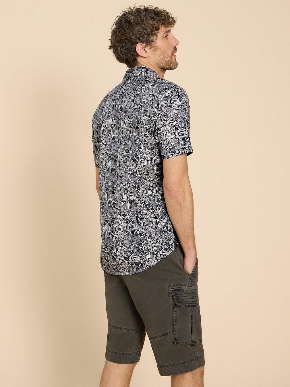 Waves Printed SS Shirt in NAVY PR - MODEL BACK