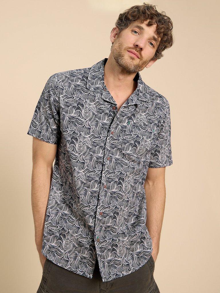 Waves Printed SS Shirt in NAVY PR - MODEL DETAIL