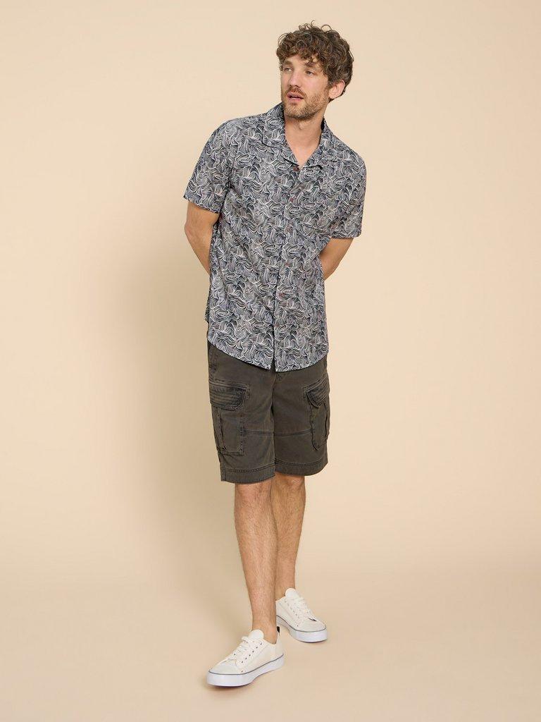 Waves Printed SS Shirt in NAVY PR - MODEL FRONT