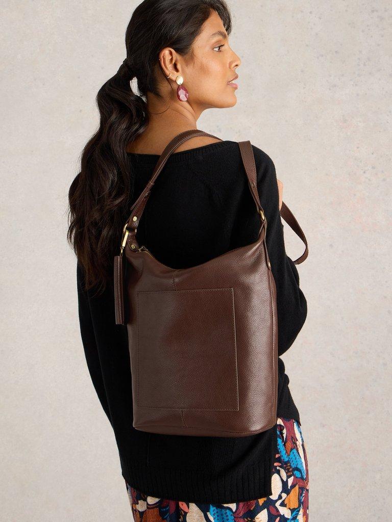 Fern Crossbody in DK BROWN - MODEL FRONT