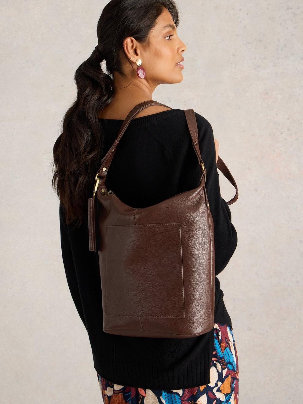 Fern Crossbody in DK BROWN - MODEL FRONT