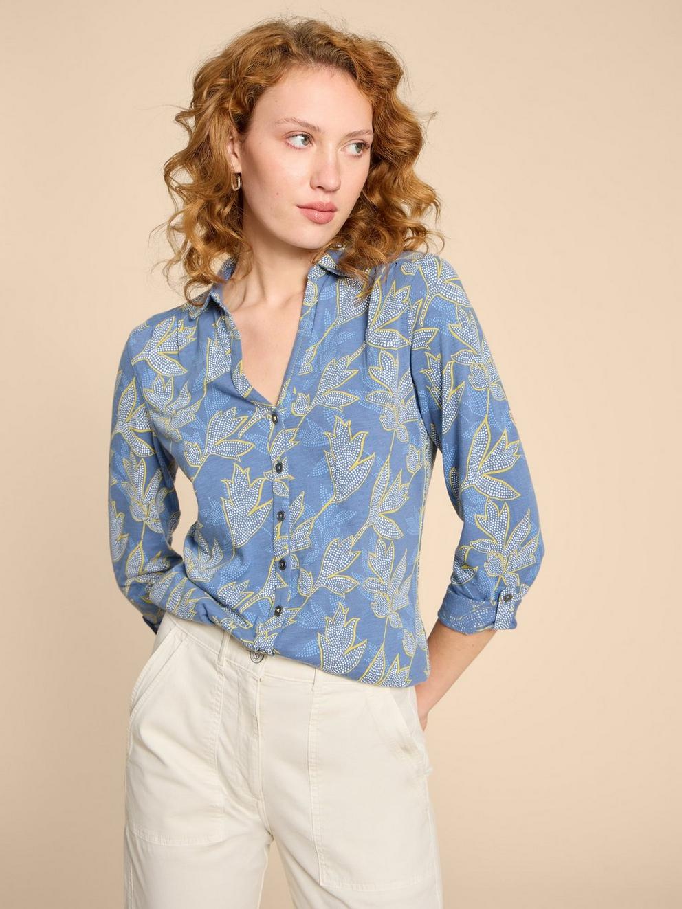 ANNIE PRINTED COTTON SHIRT in BLUE MLT - LIFESTYLE