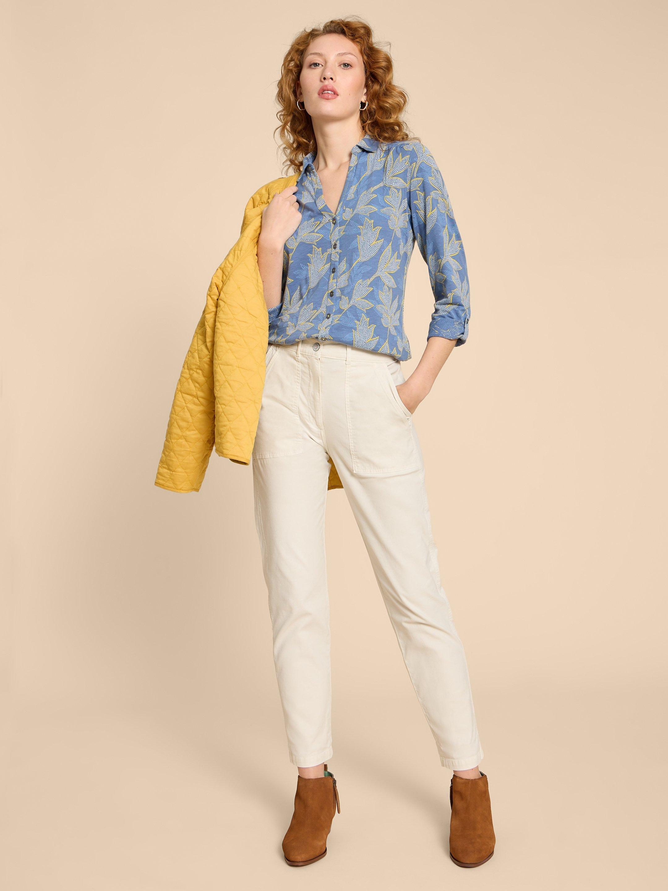 ANNIE PRINTED COTTON SHIRT in BLUE MLT - MODEL FRONT