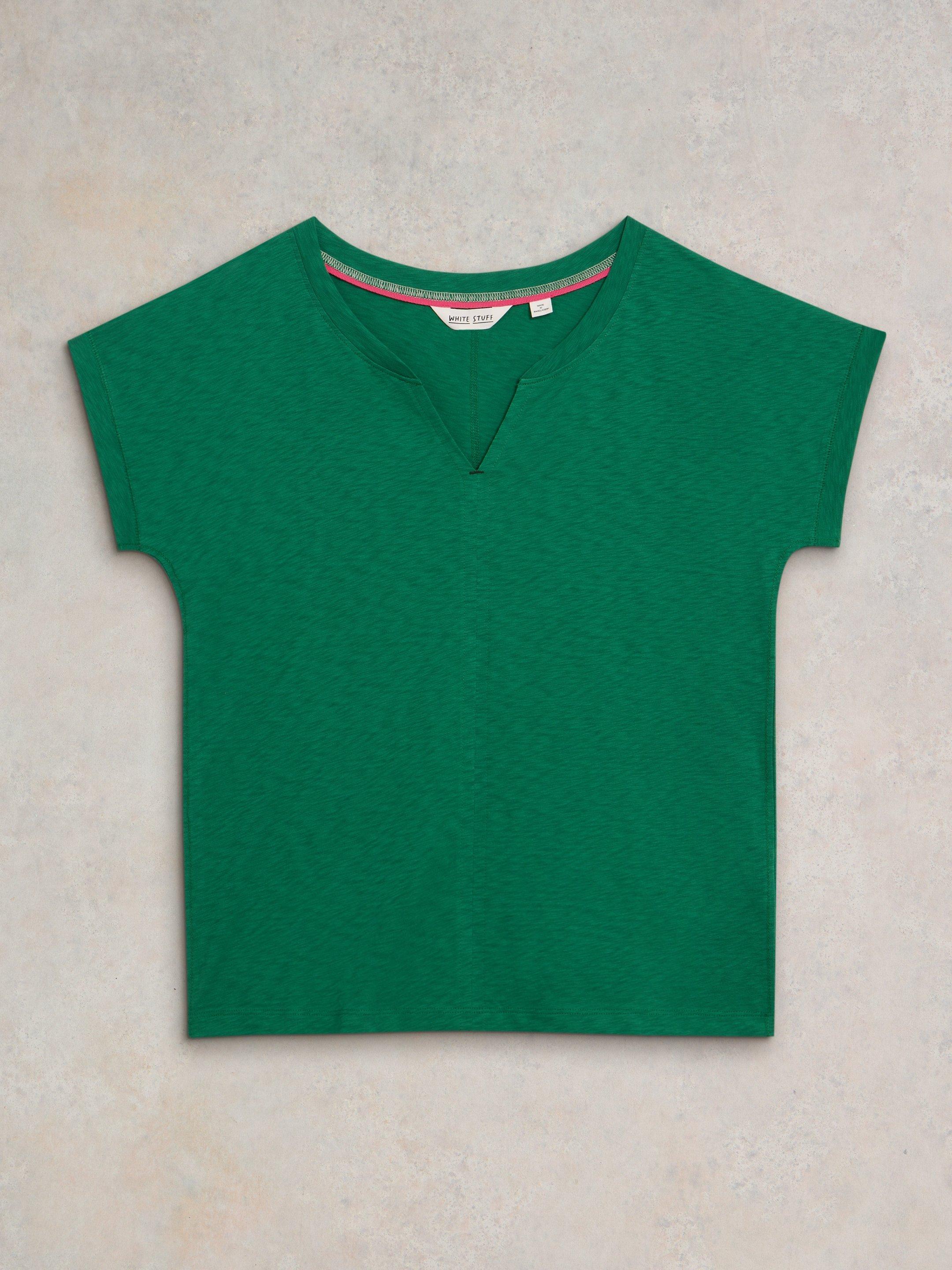 NELLY COTTON NOTCH NECK TEE in MID GREEN - FLAT FRONT