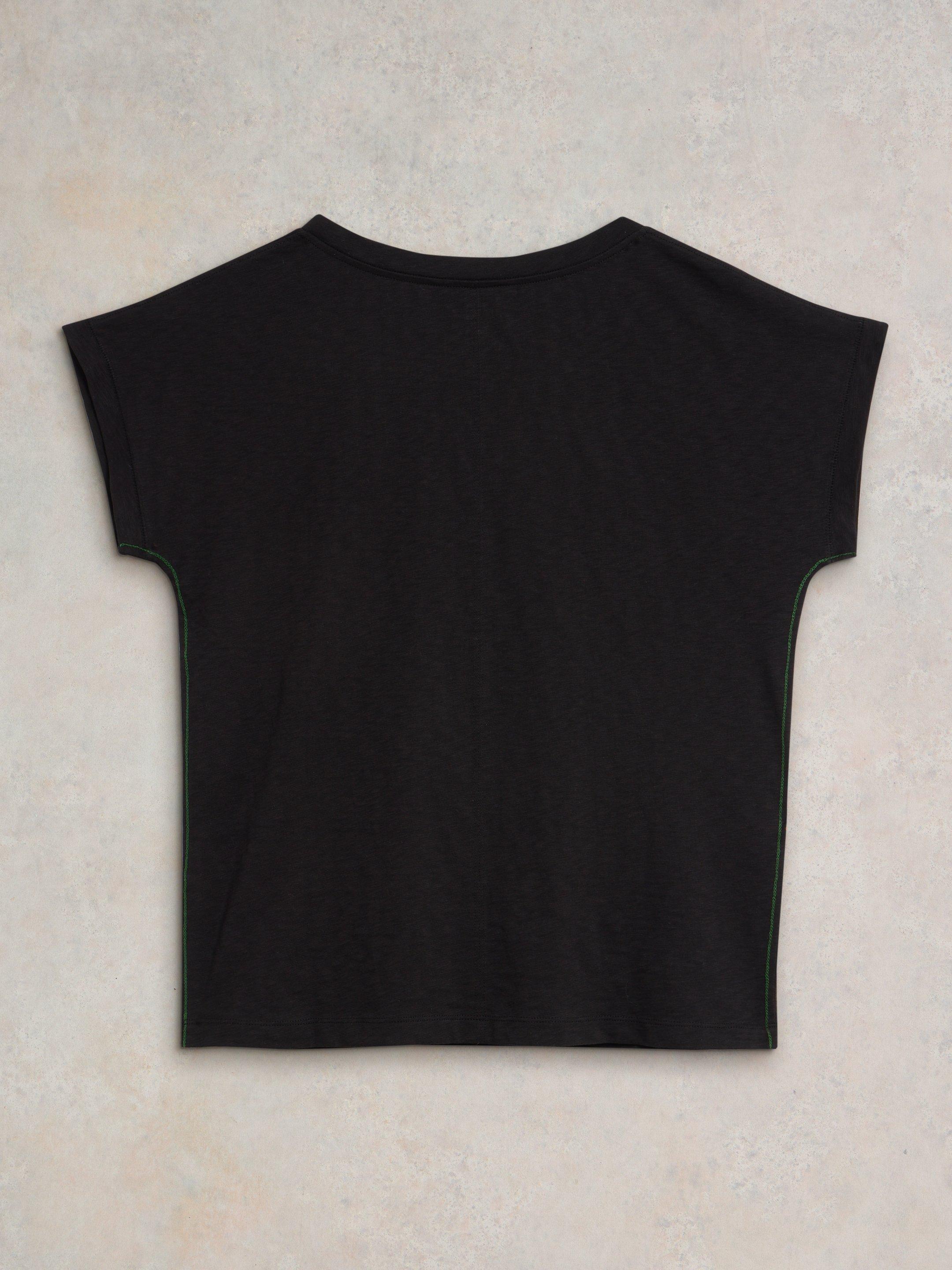 NELLY COTTON NOTCH NECK TEE in PURE BLK - FLAT BACK