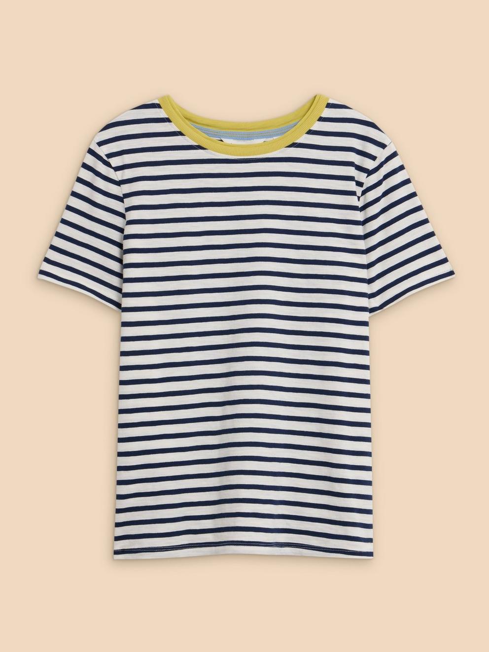 ABBIE STRIPE CREW NECK TEE in WHITE MLT - FLAT FRONT