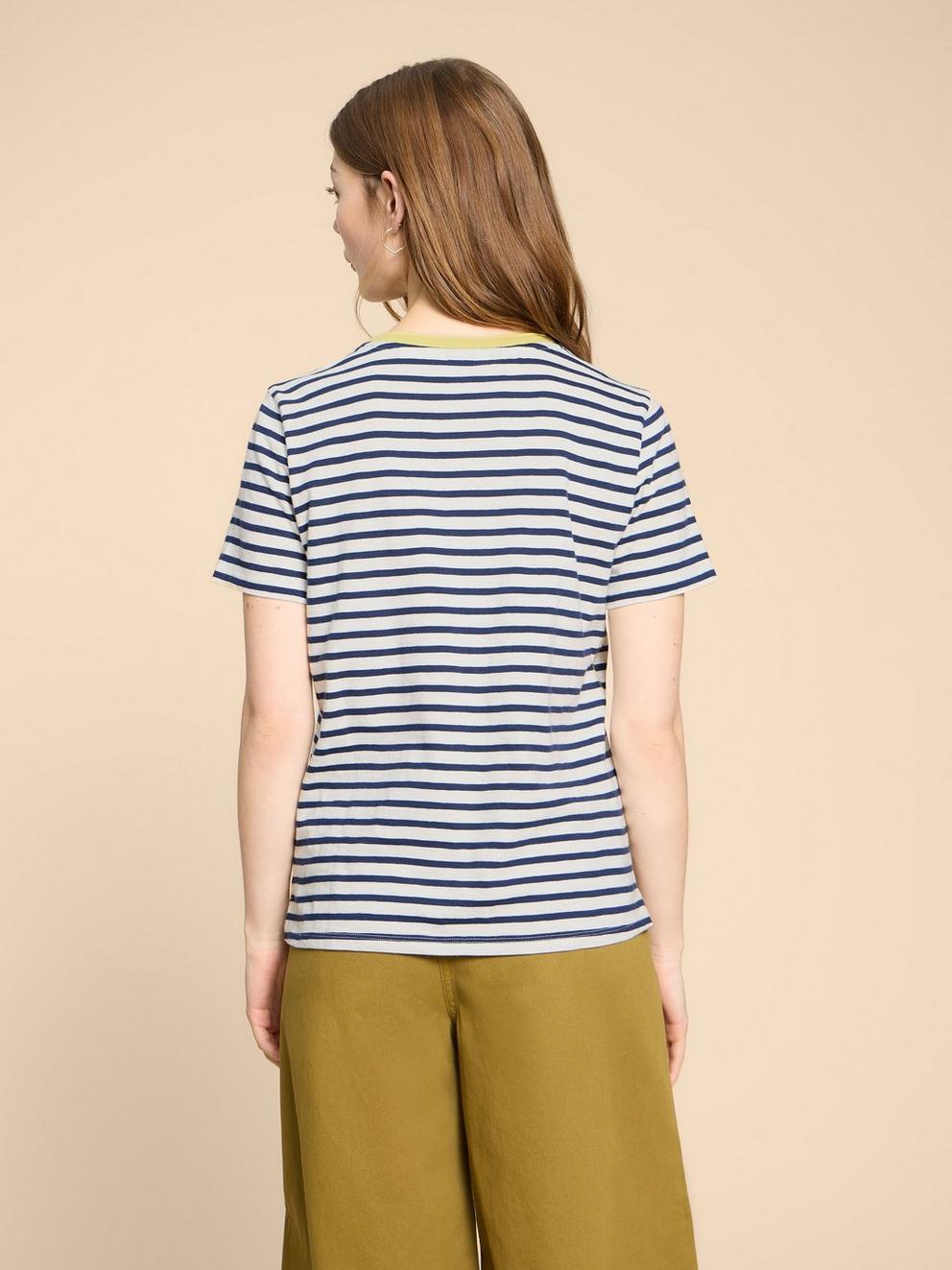 ABBIE STRIPE CREW NECK TEE in WHITE MLT - MODEL BACK